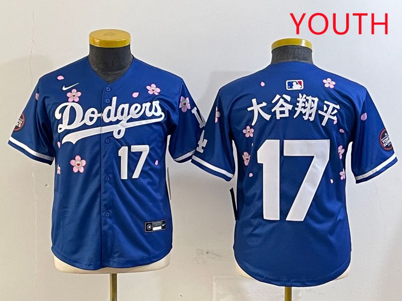 Youth Los Angeles Dodgers #17 Ohtani Blue Sakura Edition 2025 Nike MLB Jersey style 18